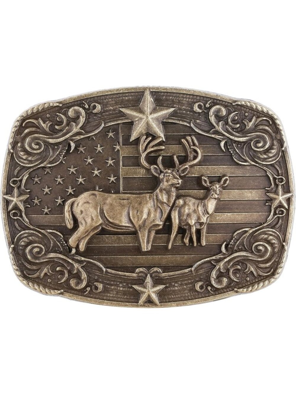 Unisex Bronze American Flag Deer Vintage Poker Cowboy Texas Rodeo Belt Buckle